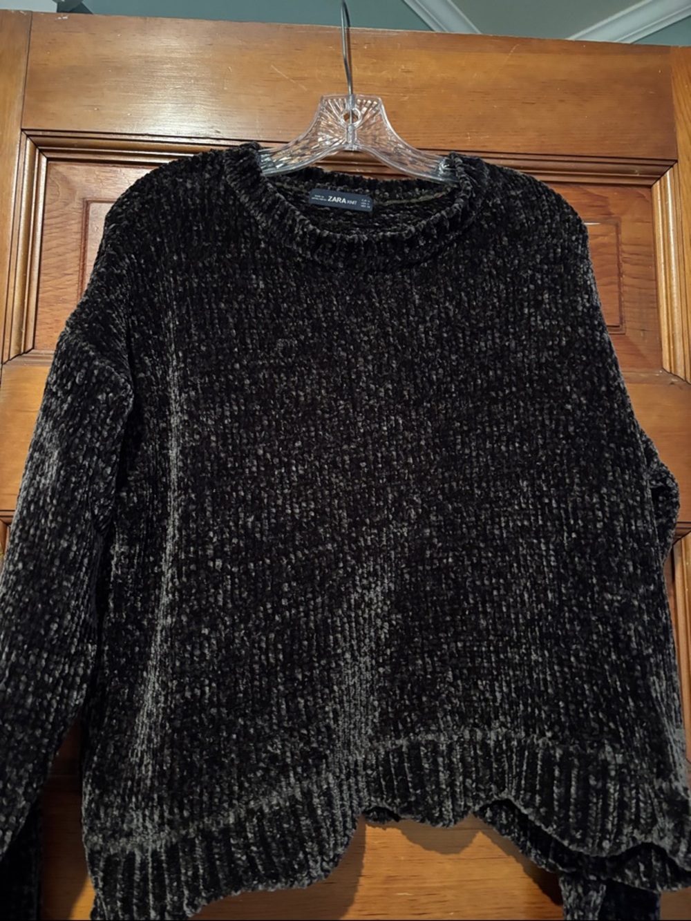 Zara Black Brown  Plush Chenille Crewneck Sweater